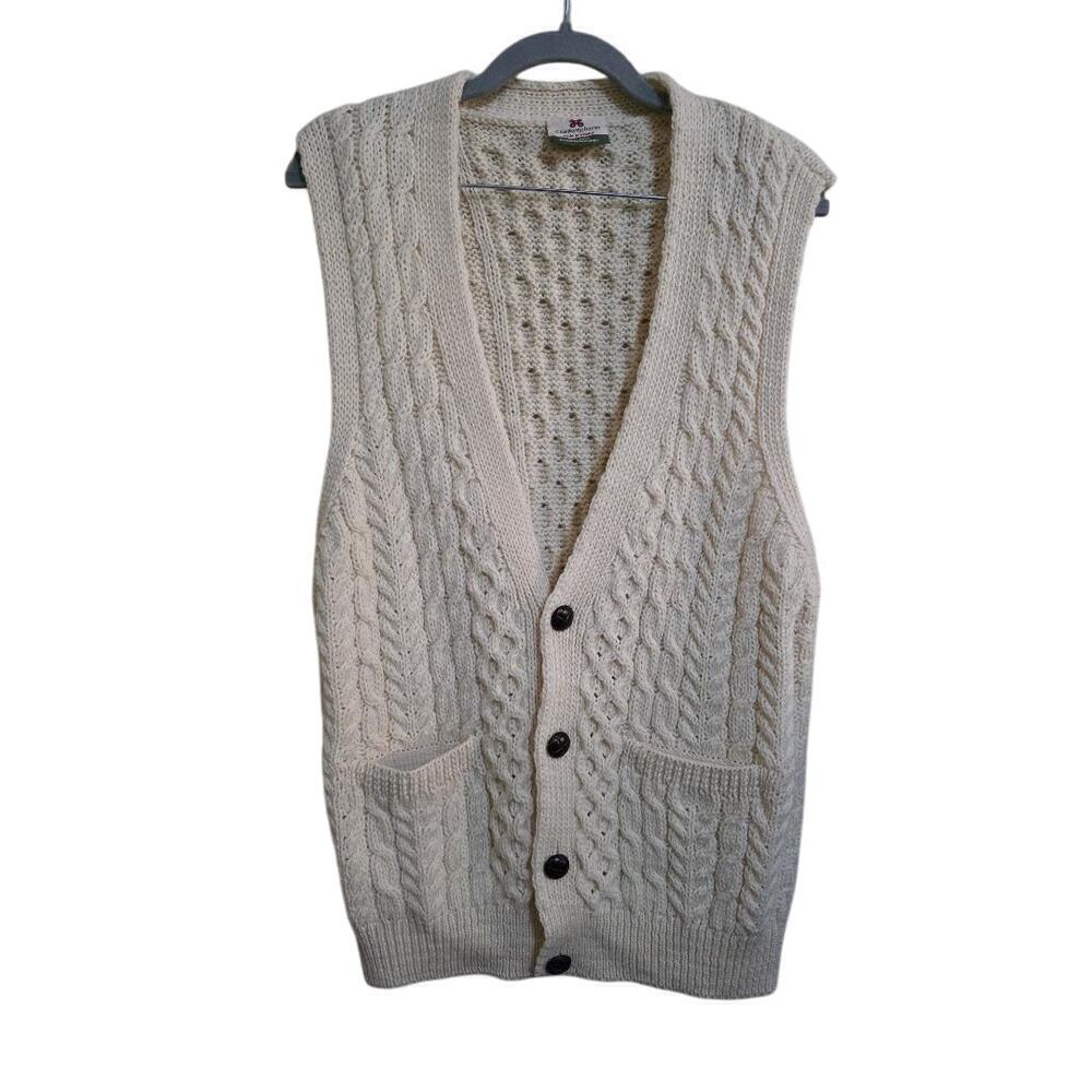 Vintage Carraig Donn Cream Cable Wool Knit Cardigan Size L